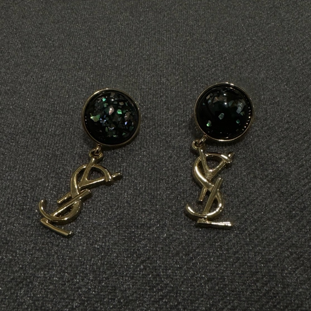 VINTAGE Yves Saint Laurent Black and Gold Dangle Earrings